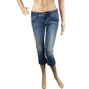 Miss Me Capri Jeans Size 27 Blue Flap Back Embellished Pockets